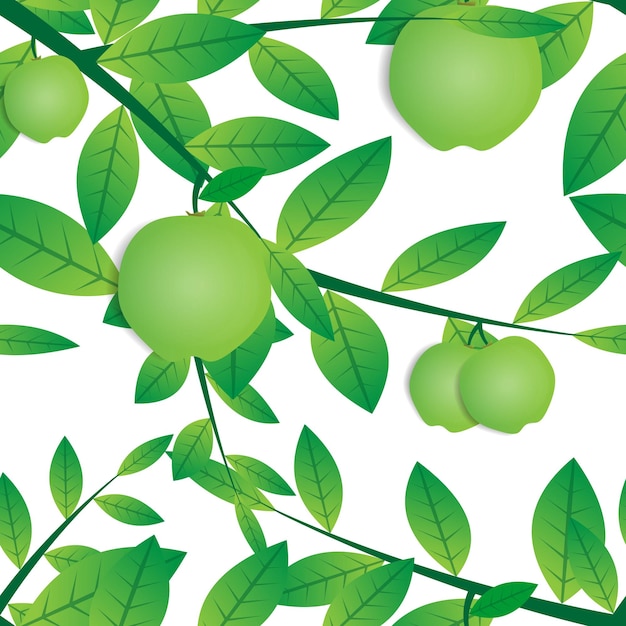 Zielony Wzór Wektora Owocu Guawy Z Gałęziami Drzew I Zielonymi Liśćmi Naturalny Wzór Bez Szwu