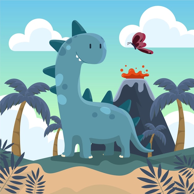 Zilustrowany ekologiczny płaski uroczy dinozaur dla dzieci
