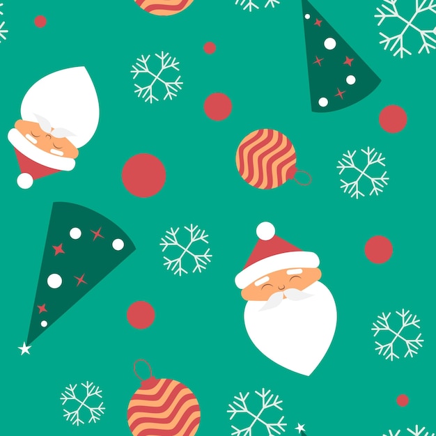 Zima bezszwowe wektor wzór z Santa, drzewo, piłka, śnieg. Część świątecznych środowisk