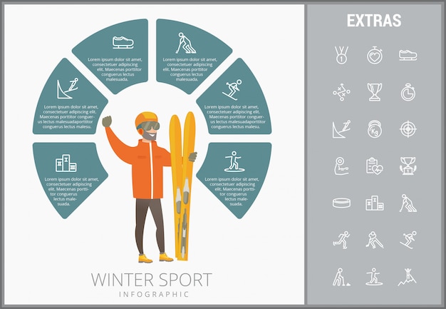 Zima Sporta Infographic Szablon, Elementy, Ikony