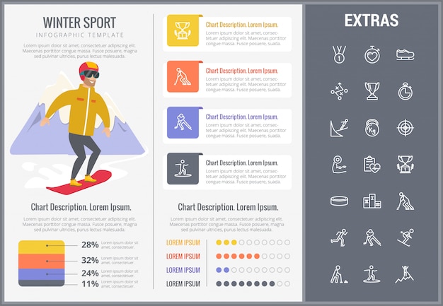 Zima Sporta Infographic Szablon, Elementy, Ikony