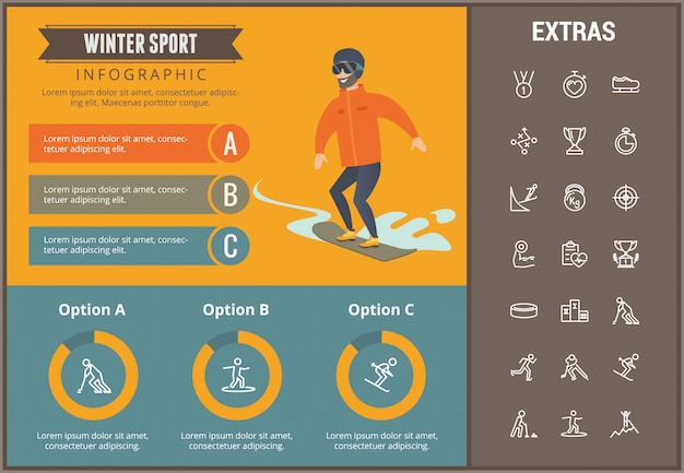 Zima Sporta Infographic Szablon, Elementy, Ikony