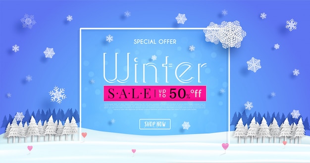 Zima Sprzedaży Sztandar Z Sezonową Zimną Pogodą I Pojęcie Zimy Reklamową Ilustracją Lub Tłem