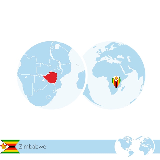 Zimbabwe Na świecie Z Flagą I Regionalną Mapą Zimbabwe. Ilustracja Wektorowa.