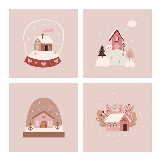 Zimowa karta z drzewami na Boże Narodzenie