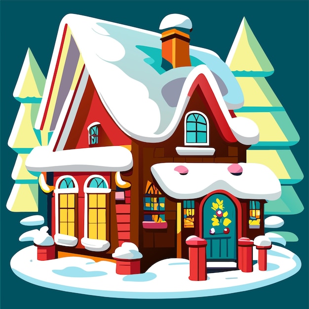 Plik wektorowy zimowe domki z śniegiem ręcznie narysowane płaskie stylowe naklejki kreskówkowe koncepcja ikony odizolowana