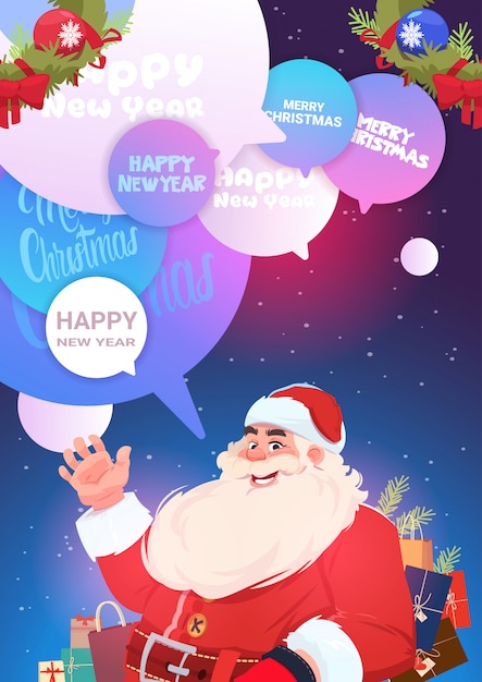 Zimowe Wakacje Karty Z Mikołajem W Czerwonym Stroju Boże Narodzenie I Nowy Rok Transparent