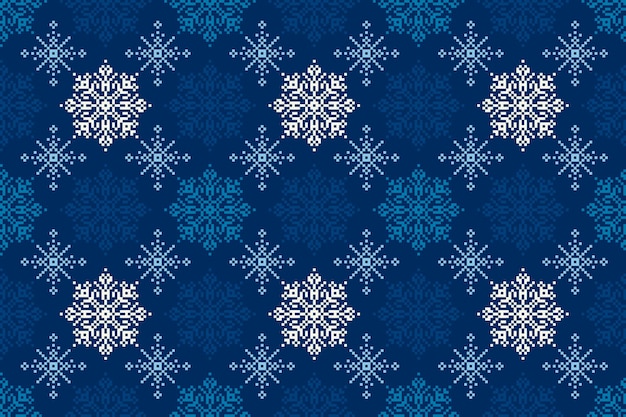 Zimowe wakacje pikselowy wzór z bezszwową ornamentyką w postaci płatków śniegu