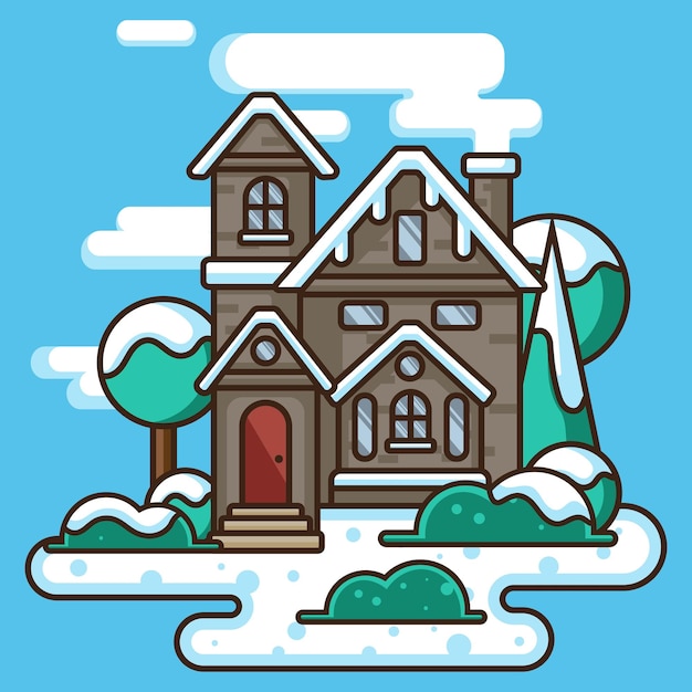 Zimowy Dom Z Płaska Konstrukcja Ilustracji