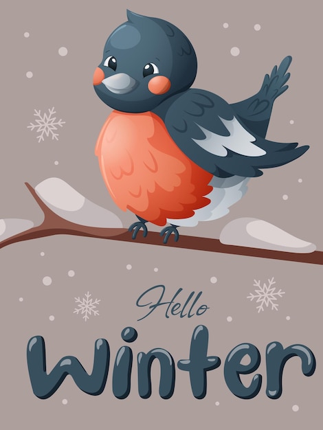 Zimowy Kartkę Z życzeniami Witam Zimę Z Gila Kreskówka Na Gałęzi