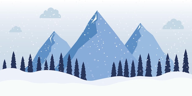 Zimowy Krajobraz Z Górami I Opadami śniegu Ikona Sceny Natury Snowscape