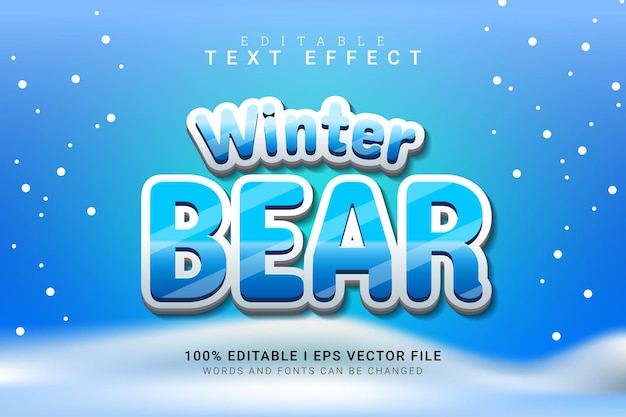 Zimowy Niedźwiedź Edytowalny Efekt Tekstu Ilustracji Wektorowych