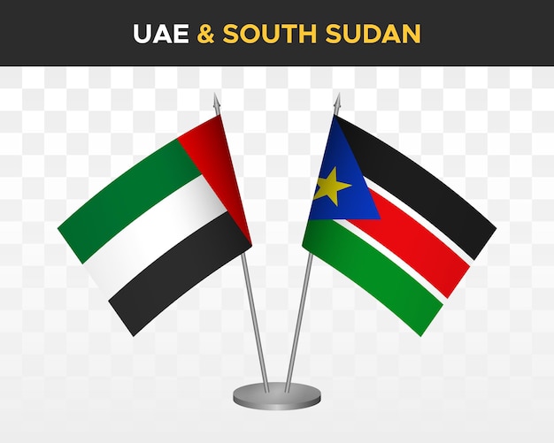 Zjednoczone Emiraty Arabskie Zjednoczone Emiraty Arabskie vs Sudan Południowy flagi biurko makieta 3d ilustracji wektorowych flagi stołowe