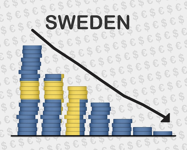Plik wektorowy złamanie gospodarcze szwecji zmniejszające wartości z kryzysem monet i koncepcją degradacji