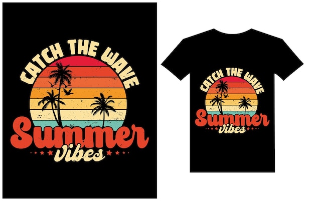 Plik wektorowy złapać falę letnie wibracje retro vintage styl koszulki projektowania koszulki surfingowej ilustracja