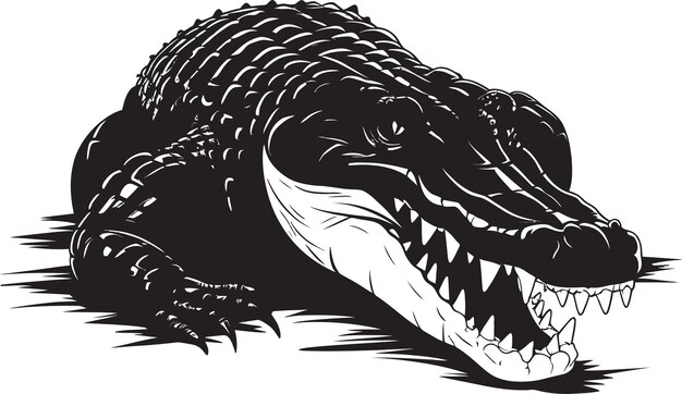 Złośliwy Drapieżnik Czarny Aligator Emblem Gady Wektor Alligator Icon