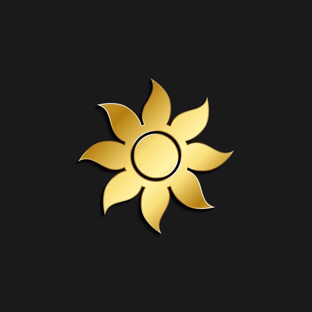 złota ikona słońca Ilustracja wektorowa złotego stylu Czas letni na ciemnym tle