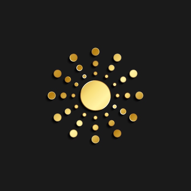 złota ikona słońca Ilustracja wektorowa złotego stylu Czas letni na ciemnym tle