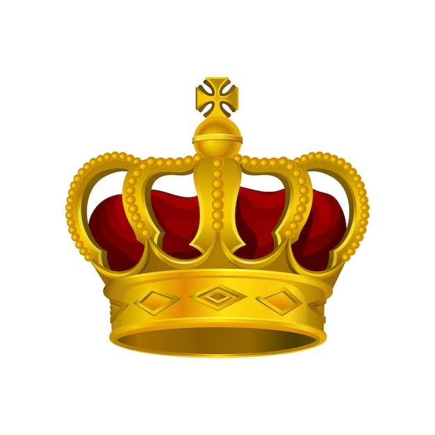 Złota Korona Monarchy Z Czerwonym Aksamitem I Krzyżem Na Górze Cenny Dodatek Do Głowy Króla Lub Królowej Jasny Wzór Wektorowy