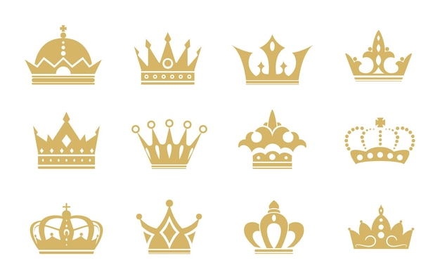 Złota korona zestaw wektorów. Zestaw ikon korony heraldyczny symbol ilustracji wektorowych. Zestaw ikon złota korona.