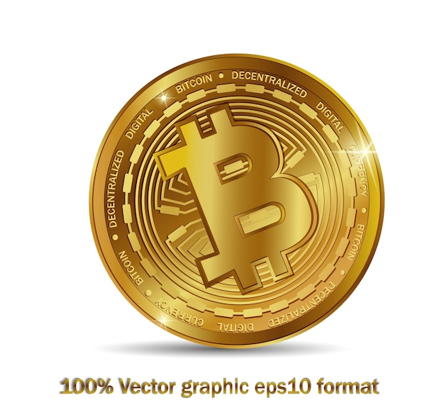 Złota moneta bitcoin Kryptowaluta złota moneta symbol bitcoin izolowany na białym tle Realistyczna ilustracja wektorowa