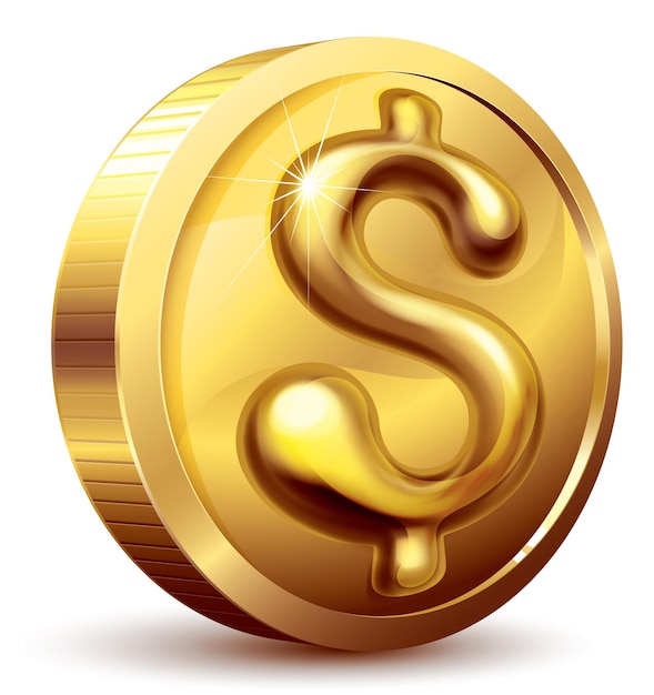 Złota moneta ze znakiem dolara