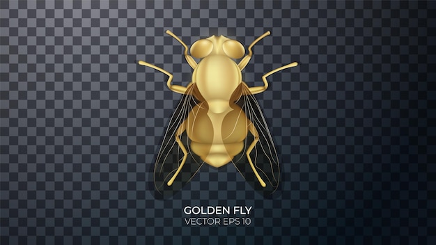 Złota mucha 3d z refleksami i refleksami Złota biżuteria w formie owada