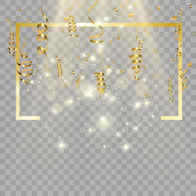 Plik wektorowy złota serpentyna i konfetti na białym tle na czarnym tle ilustracji wektorowych