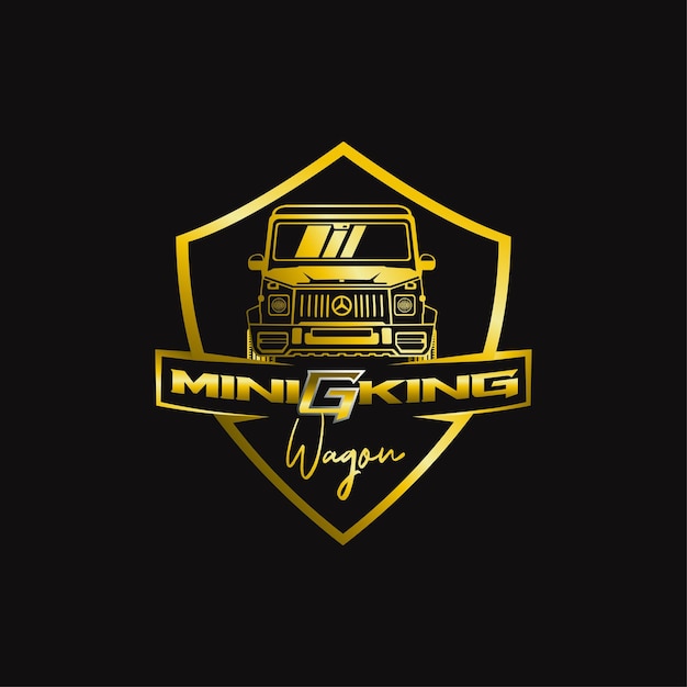 Plik wektorowy złota tarcza z logo mini wagonu w stylu motoryzacyjnym, idealna z logo agencji biznesowej samochodowej