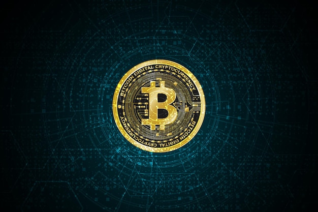 Złota waluta cyfrowa bitcoin futurystyczne pieniądze cyfrowe
