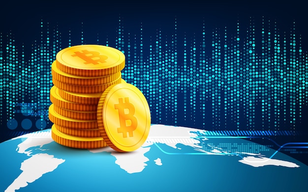 Plik wektorowy złote bitcoiny i nowa koncepcja wirtualnych pieniędzy