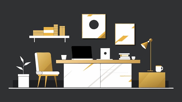 Plik wektorowy złote i marmurowe akcenty nadają eleganckiego dotyku minimalistycznemu wyposażeniu biura