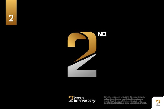 Złote i srebrne logo na czarnym tle 2 urodziny logo 2 rocznica