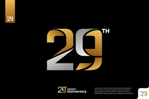Złote i srebrne logo numer 29 na czarnym tle 29 urodziny logo numer rocznica 29
