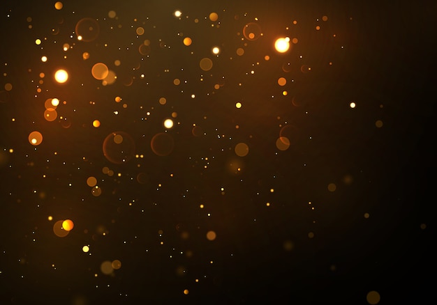 Złote iskrzące magiczne cząsteczki pyłu. Abstrakcjonistyczny tło z bokeh skutkiem.