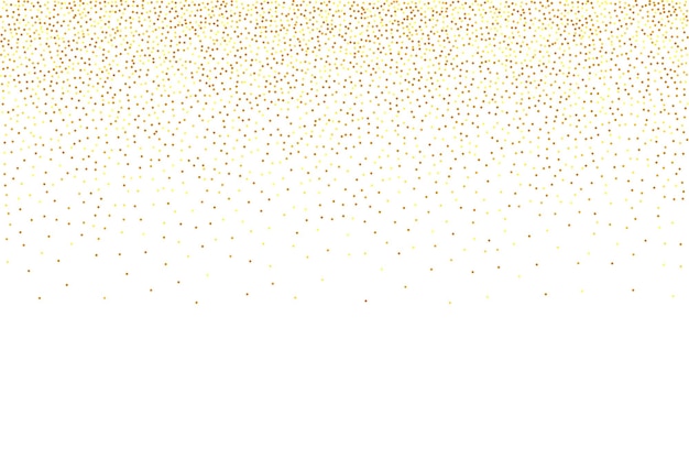 Złote konfetti. Izolowane cząsteczki złotego pyłu. Ilustracja geometryczna rocznica. Kartka urodzinowa z metaliczną fakturą. Chaotyczne tło dla nowożeńców. Wektor okrągły bokeh. Streszczenie opalizujący tło.