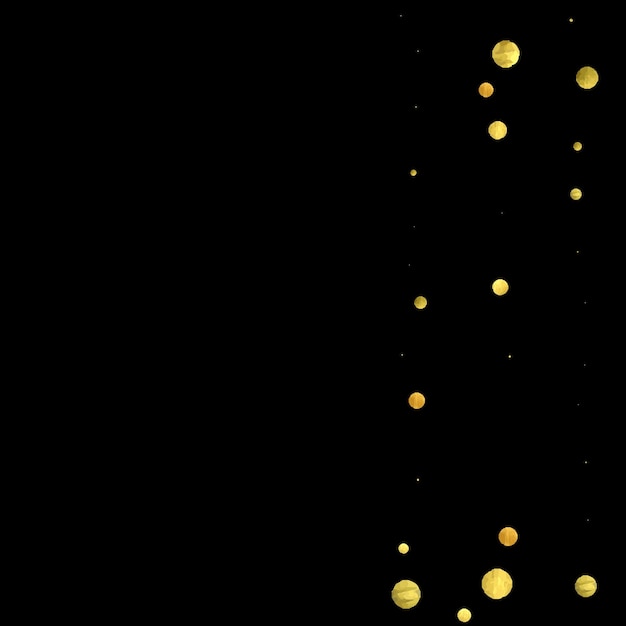 Złote konfetti izolowane na czarnym tle. Gradient rozproszony z złotym konfetti na ciemnym tle. Glamour spadający błyszcząc. Nowy rok tapeta. Luksusowe szablon broszury wektorowej. Projekt tekstury okładki.