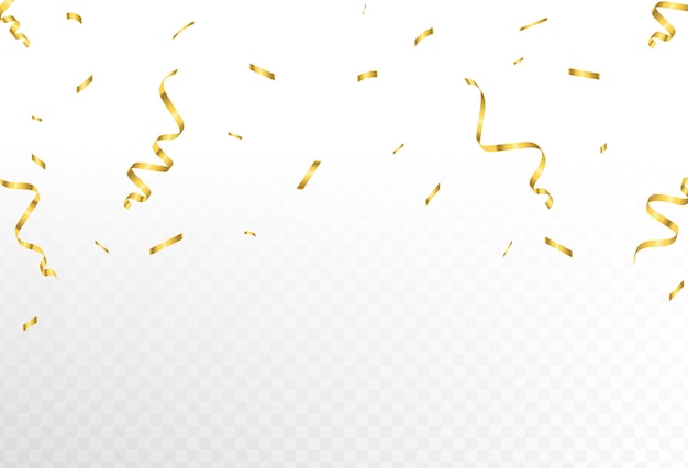 Plik wektorowy złote konfety i wstążki spadające na przezroczyste tło rozmyte wielkie i małe