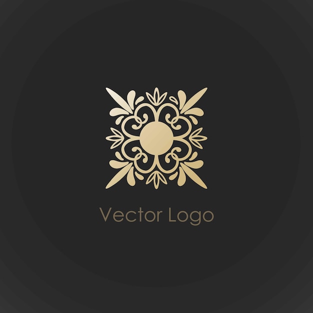 Złote logo Złote ręcznie rysowane logotyp minimalny projekt dla kosmetycznego spa lub butiku Kwiatowy wystrój kręty Luksusowy elegancki emblemat dachówka lub odznaka Biznes moda tożsamość wektor ilustracja na białym tle
