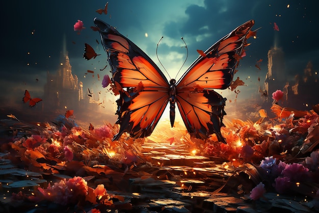 Plik wektorowy złote motyle w ogniu ilustracja 3d