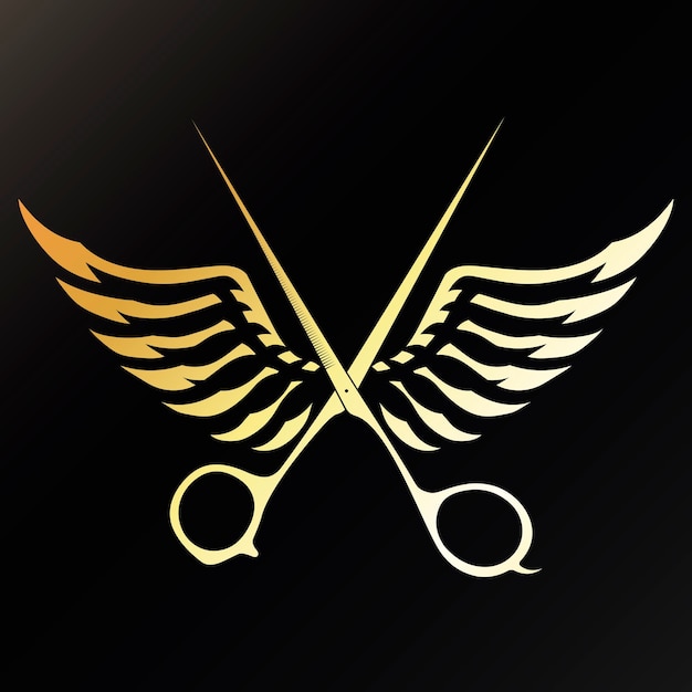 Plik wektorowy złote nożyczki ze skrzydłami symbol salonu piękności