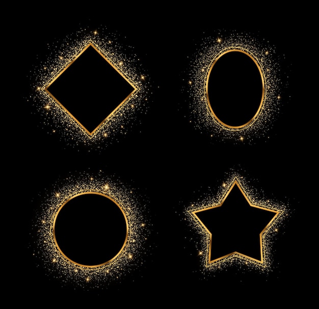 Złote Ramki O Różnych Geometrycznych Kształtach Błyszczące Jasne Ramki Na święta