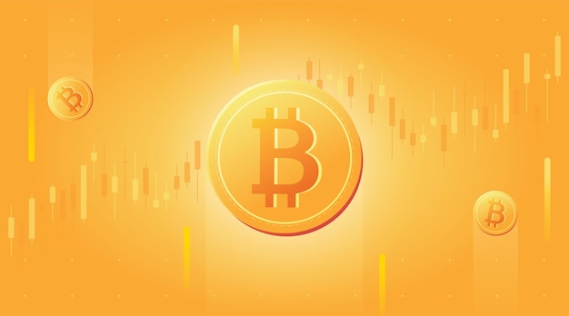 Złote świecące świecące Waluty Cyfrowe Bitcoin W Ilustracji Wektorowych Tło Z świecami Barowymi
