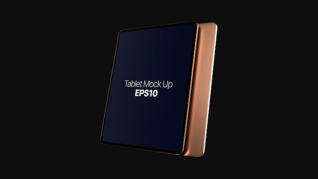 Złoty cyfrowy tablet makieta na białym tle na czarnym tle. Nowoczesna makieta złotej tabletki