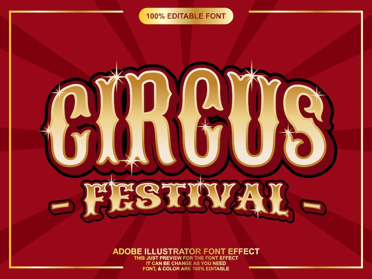 złoty festiwal cyrkowy tekst efekt typografii edytowalny efekt czcionki