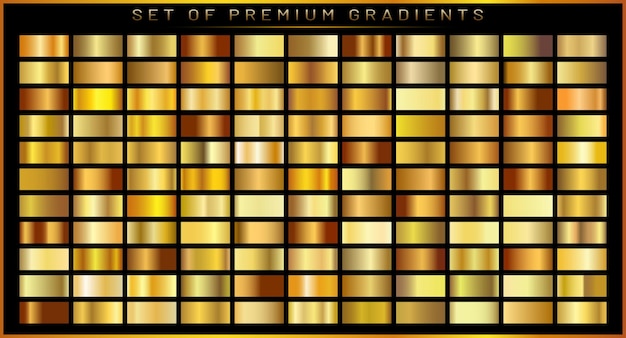 Złoty Gradientowy Pakiet Tekstur Błyszcząca Złota Metalowa Folia Gradientowa Zestaw Ilustracji Wektorowych