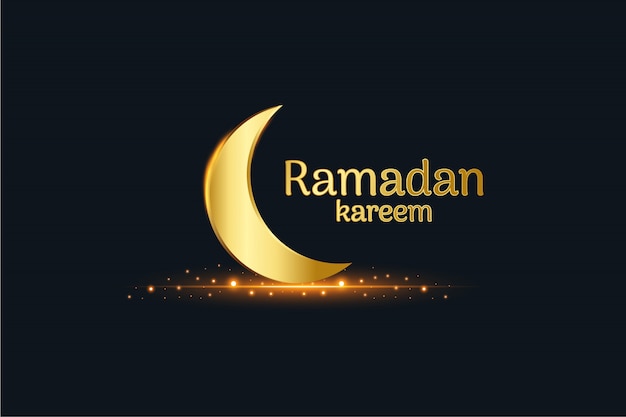 Złoty Islamski księżyc i Ramadan Kareem napisane na czarnym tle