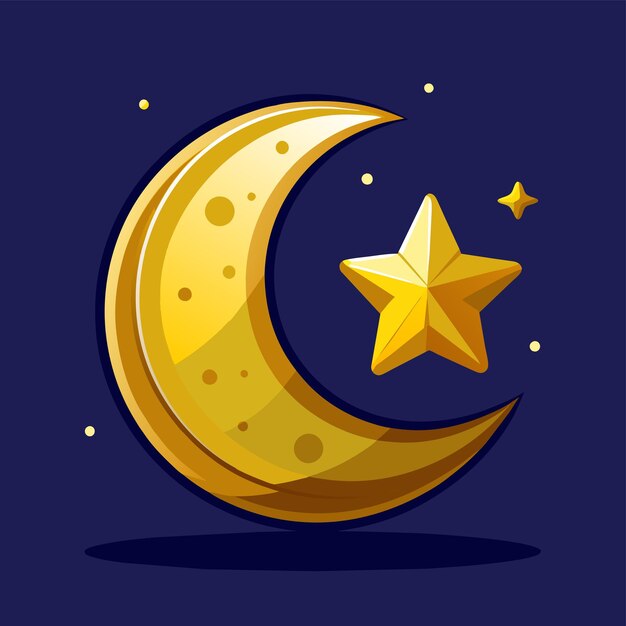 Złoty księżyc i gwiazdy ilustracja wektorowa 3D