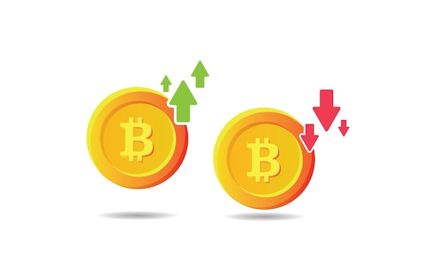 złoty medal bitcoin w górę i w dół symbol