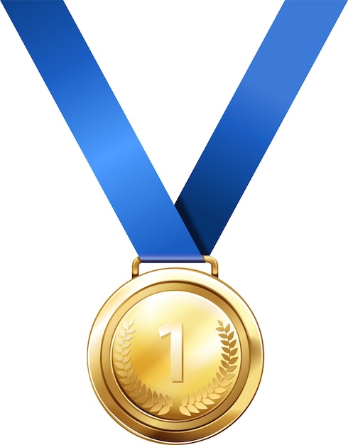 Złoty medal z niebieską wstążką